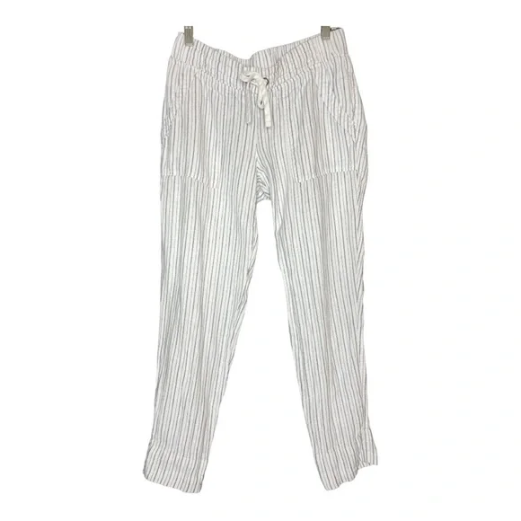 Athleta Bali Linen Striped Cuffed Ankle Pants Size 8T - Picture 2 of 8